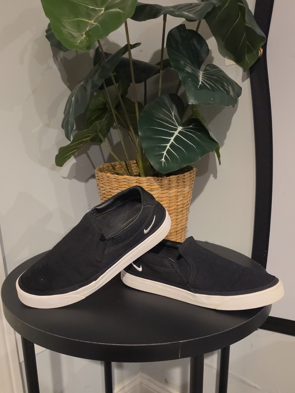 Nike Black Slip-On Canvas Loafers with White Sole